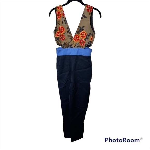 MSGM Milano Floral Colorblock Sleeveless Jumpsuit Navy High Waist Size 2 - Picture 7 of 11